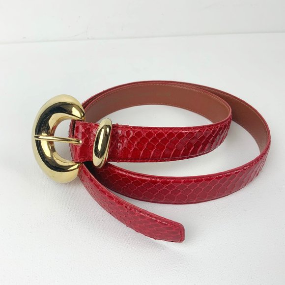 Jana Accessories - Vintage Jana Genuine Snake Skin Red Belt With Gold Tone Buckle Size L